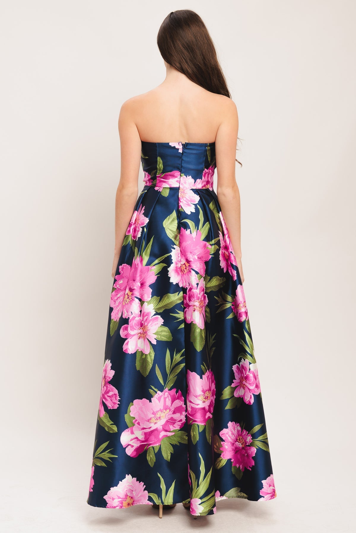 Formal Dresses Long Pleated Fitted Floral Print A Line Formal Dress Flying Tomato ID23210 Navy Multi Floral
