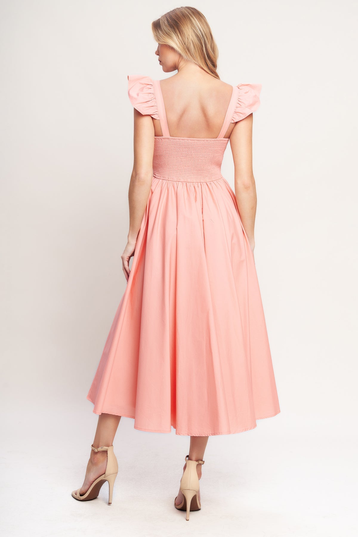 Dusty Pink Sweetheart Neckline Flutter Sleeve Embroidered Midi Dress Flying Tomato ID23220