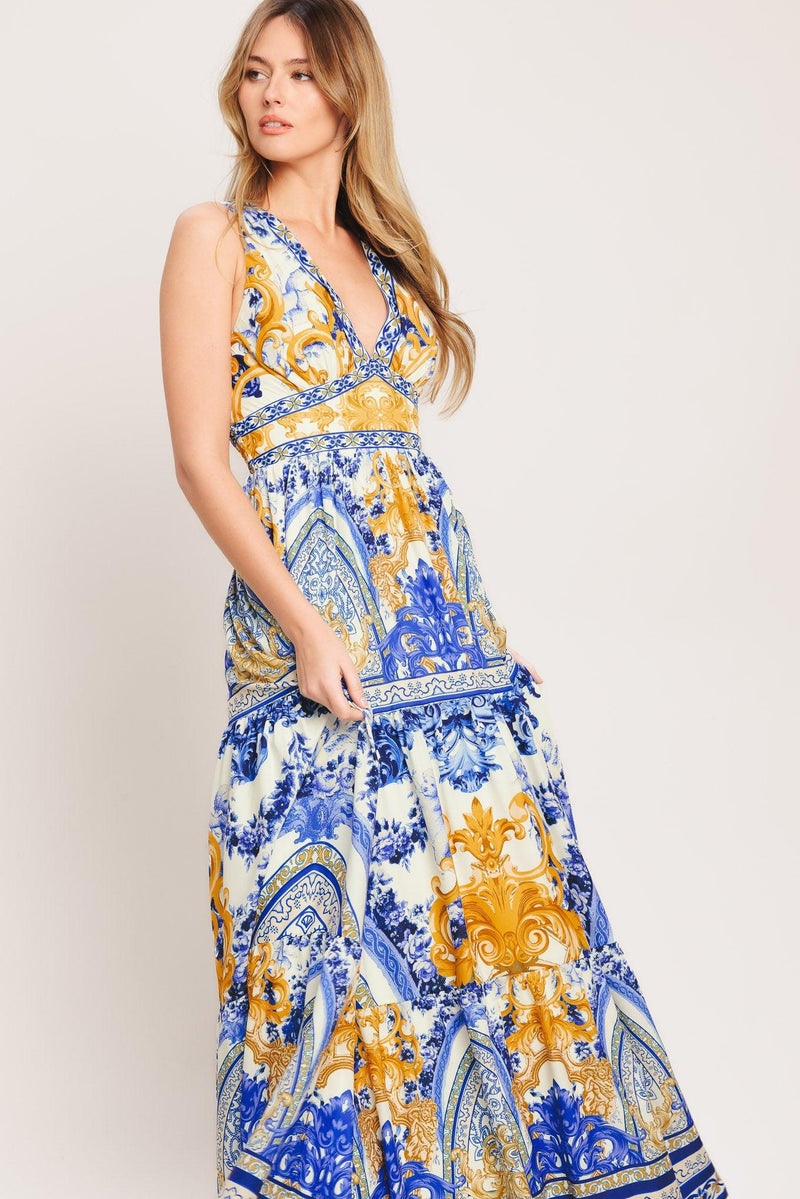 V-Neck Floor-Length Chiffon Formal A-Line Dress Flying Tomato ID23223