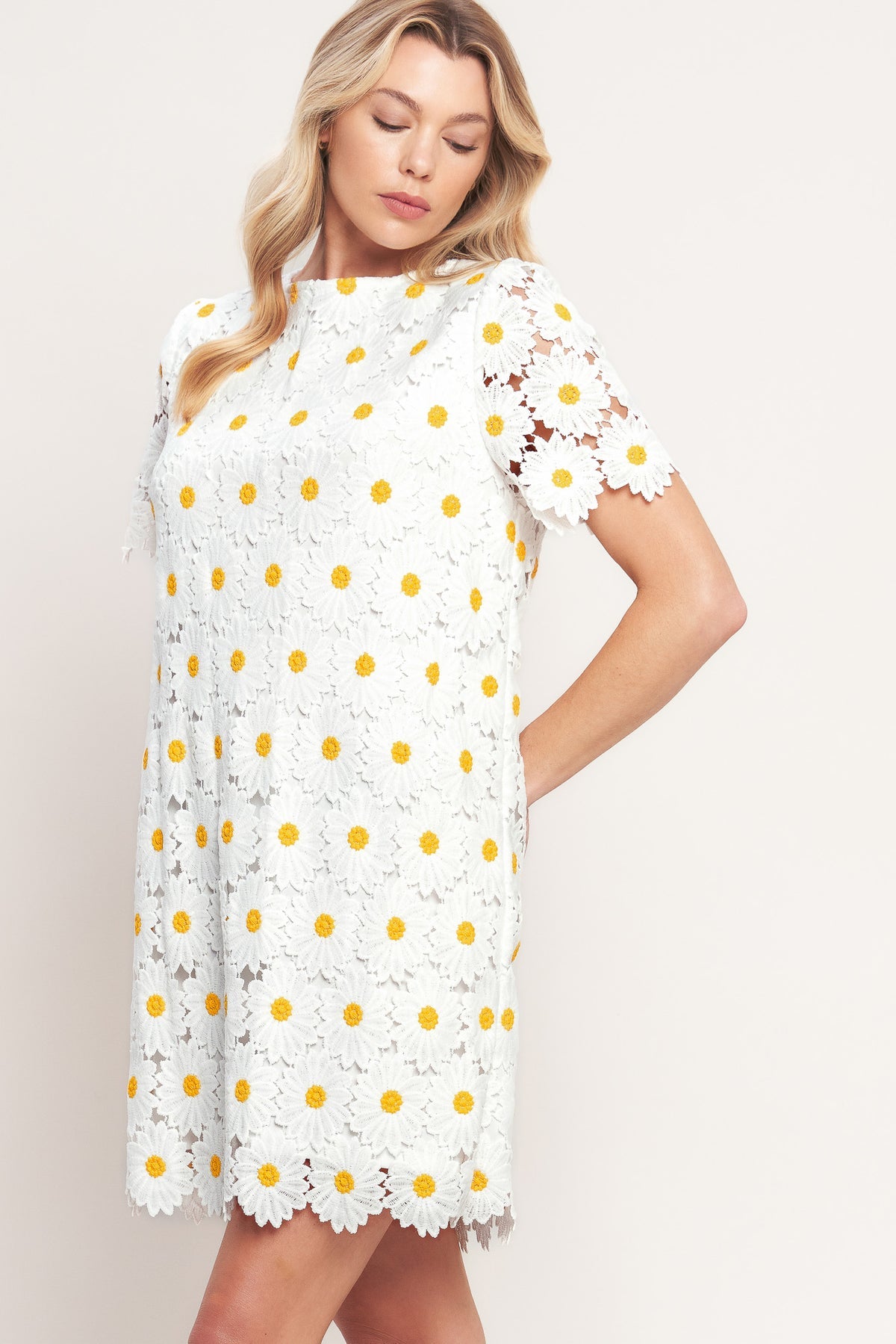 White High Neck Short Lace Cocktail Dress Floral Shift Dress Flying Tomato ID23231