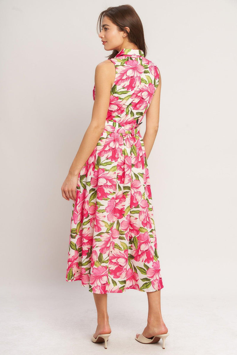 Crew Neck Midi Crepe Garden Party A-Line Dress Flying Tomato ID23244