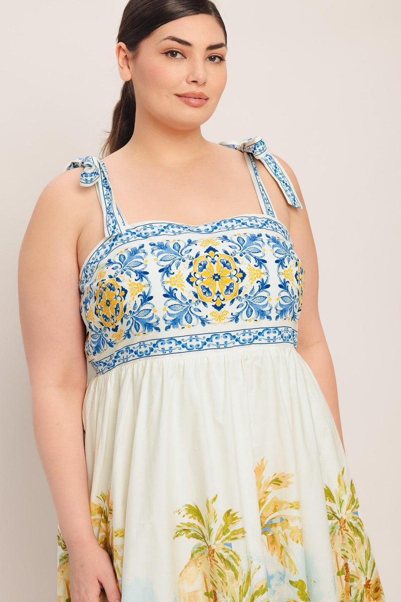 Square Neck Floor-Length Scenic Print A-Line Garden Party Maxi Dress Flying Tomato ID23246