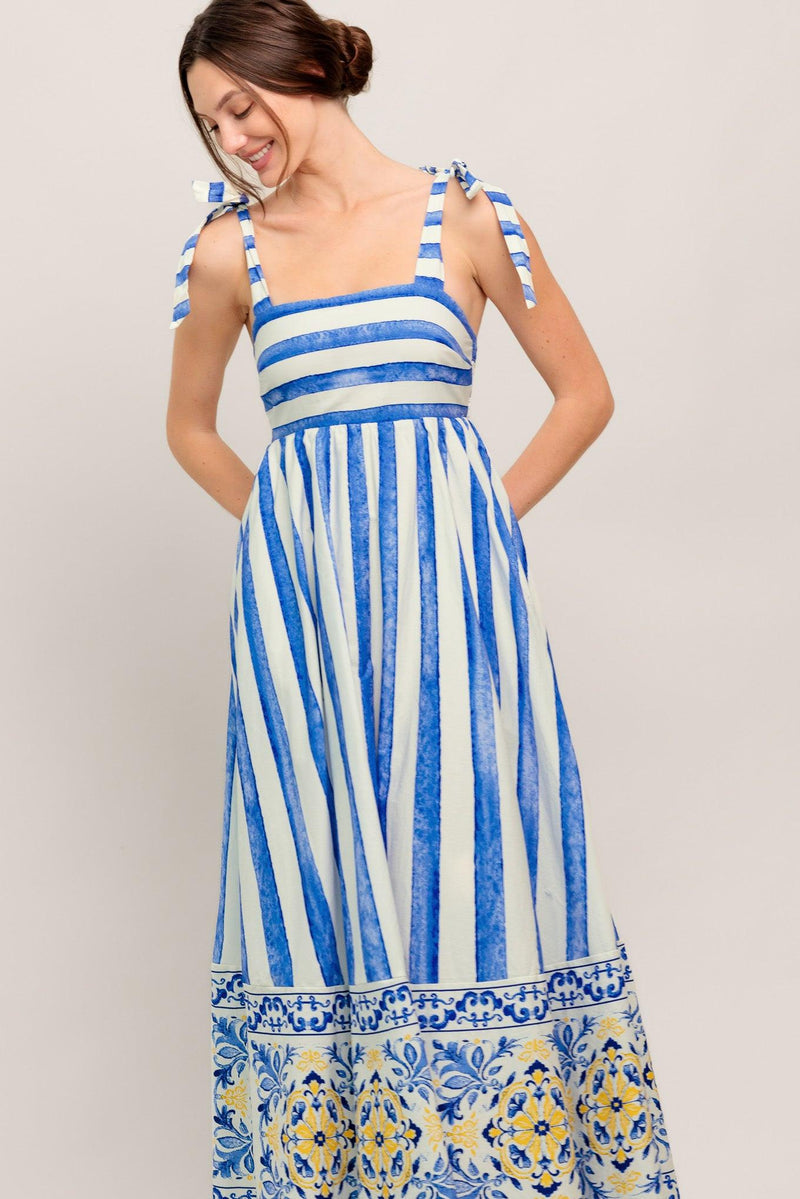 Square Midi Print Garden Party A-Line Dress Flying Tomato ID23265