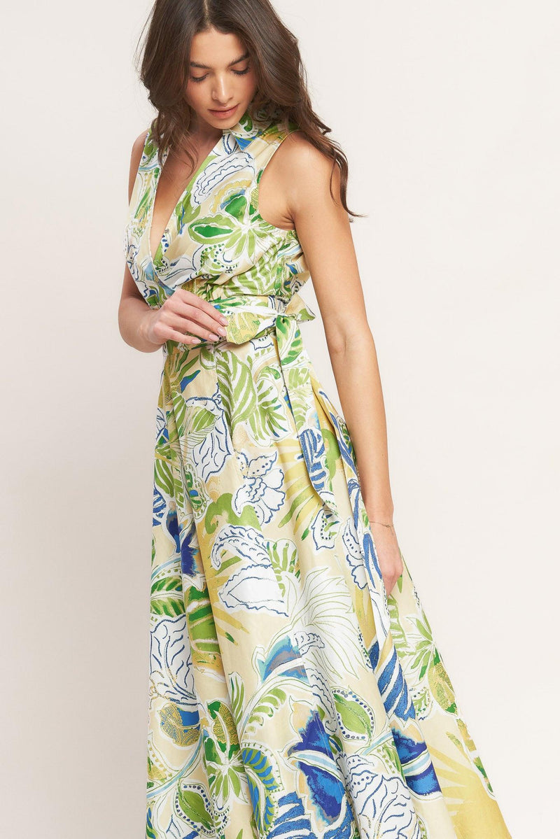 V-Neck Midi Crepe Garden Party A-Line Dress Flying Tomato ID23278