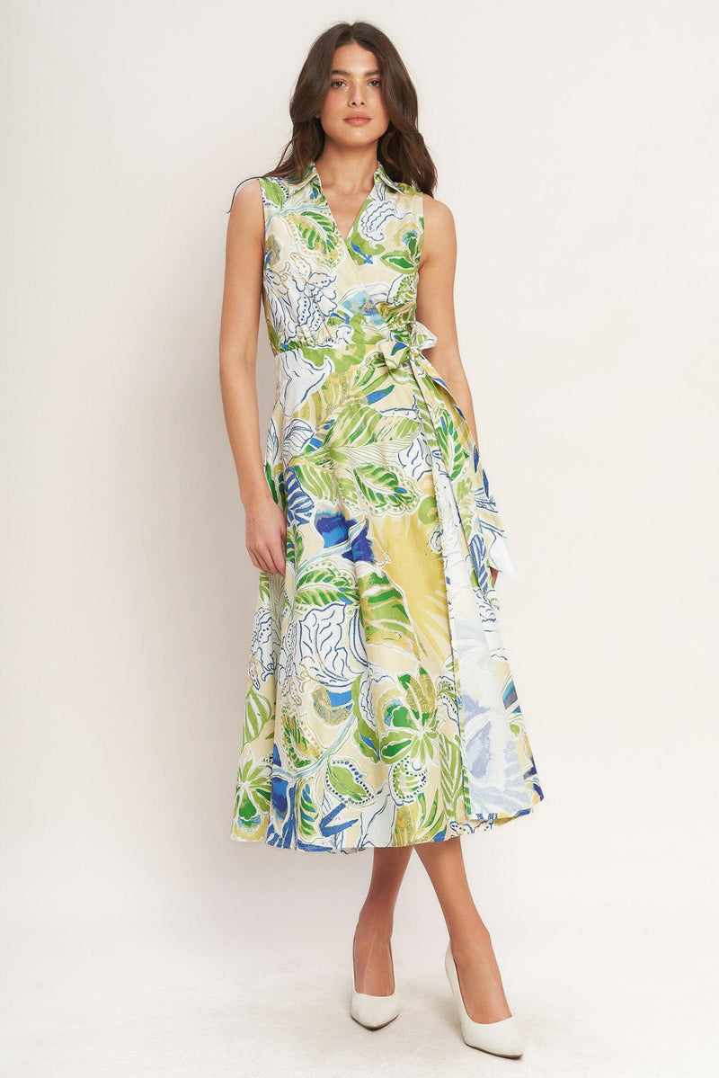 V-Neck Midi Crepe Garden Party A-Line Dress Flying Tomato ID23278