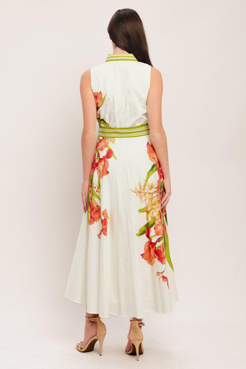 Jewel Neck Midi Floral Print Wedding Guest A-Line Dress Flying Tomato ID23304