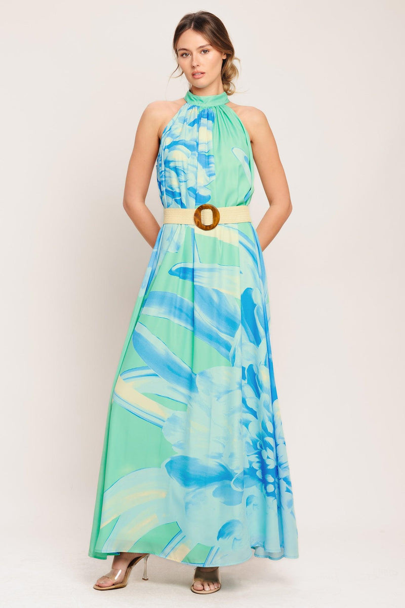 Halter Floor-Length Chiffon Wedding Guest A-Line Dress Flying Tomato ID23310