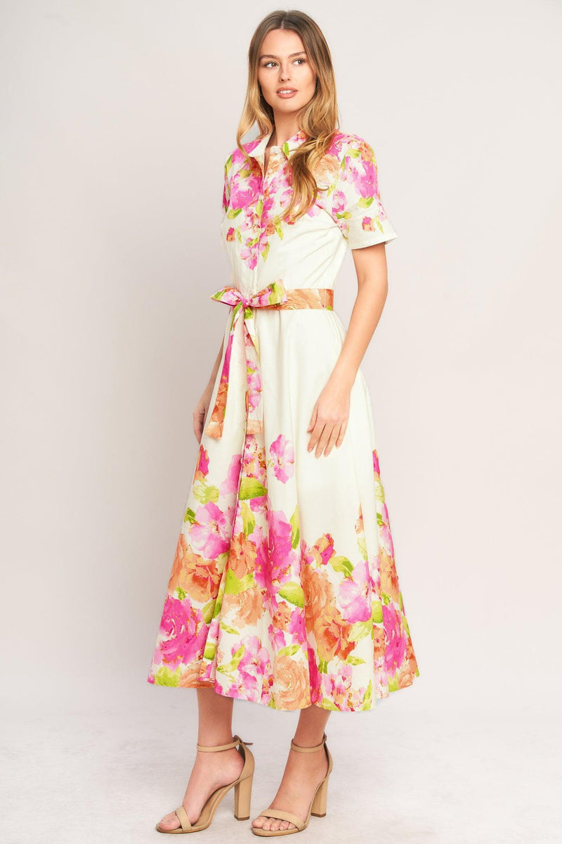 Jewel Neck Midi Crepe Wedding Guest A-Line Dress Flying Tomato ID23371