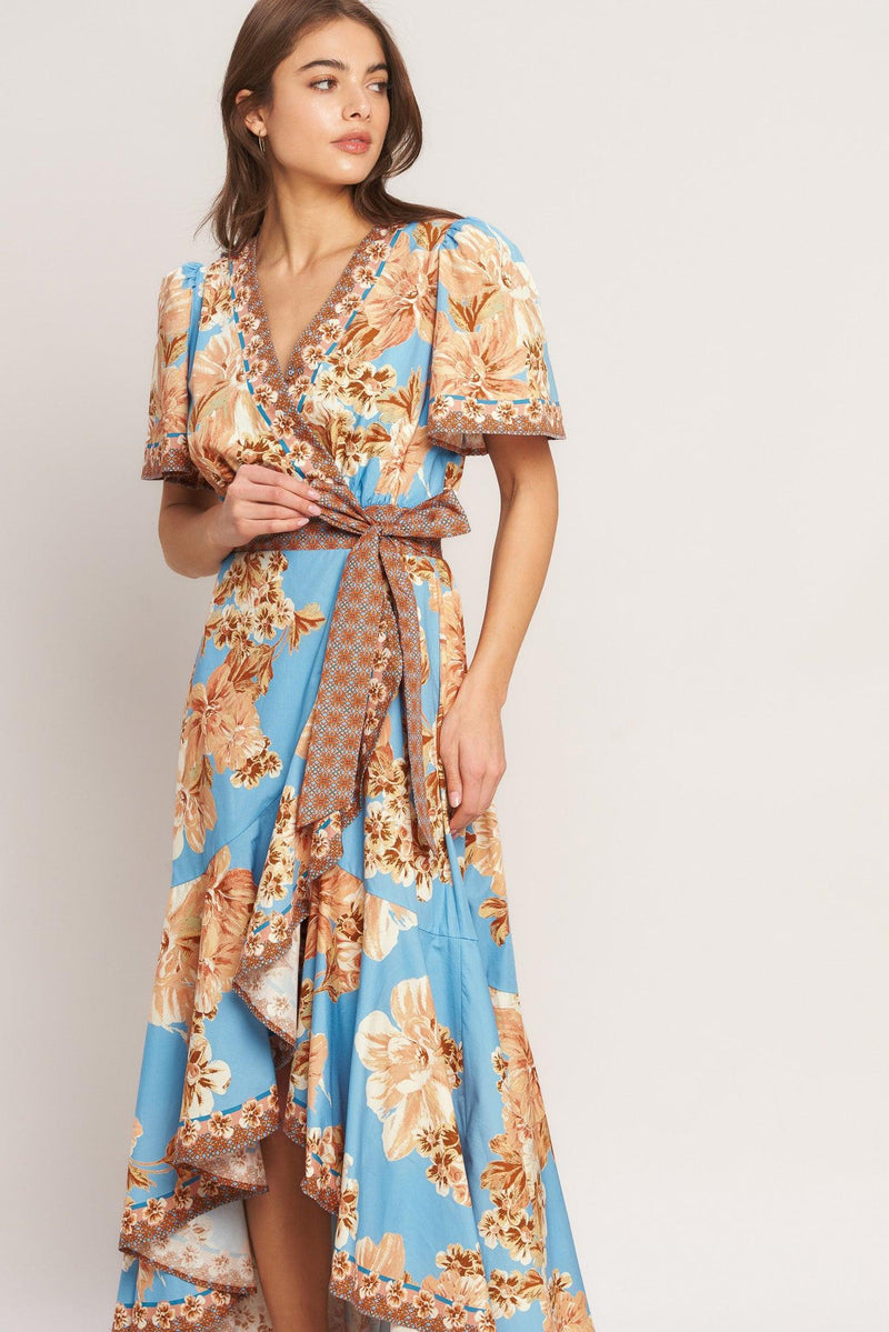V-Neck High-Low Jersey Wedding Guest A-Line Dress Flying Tomato ID23373