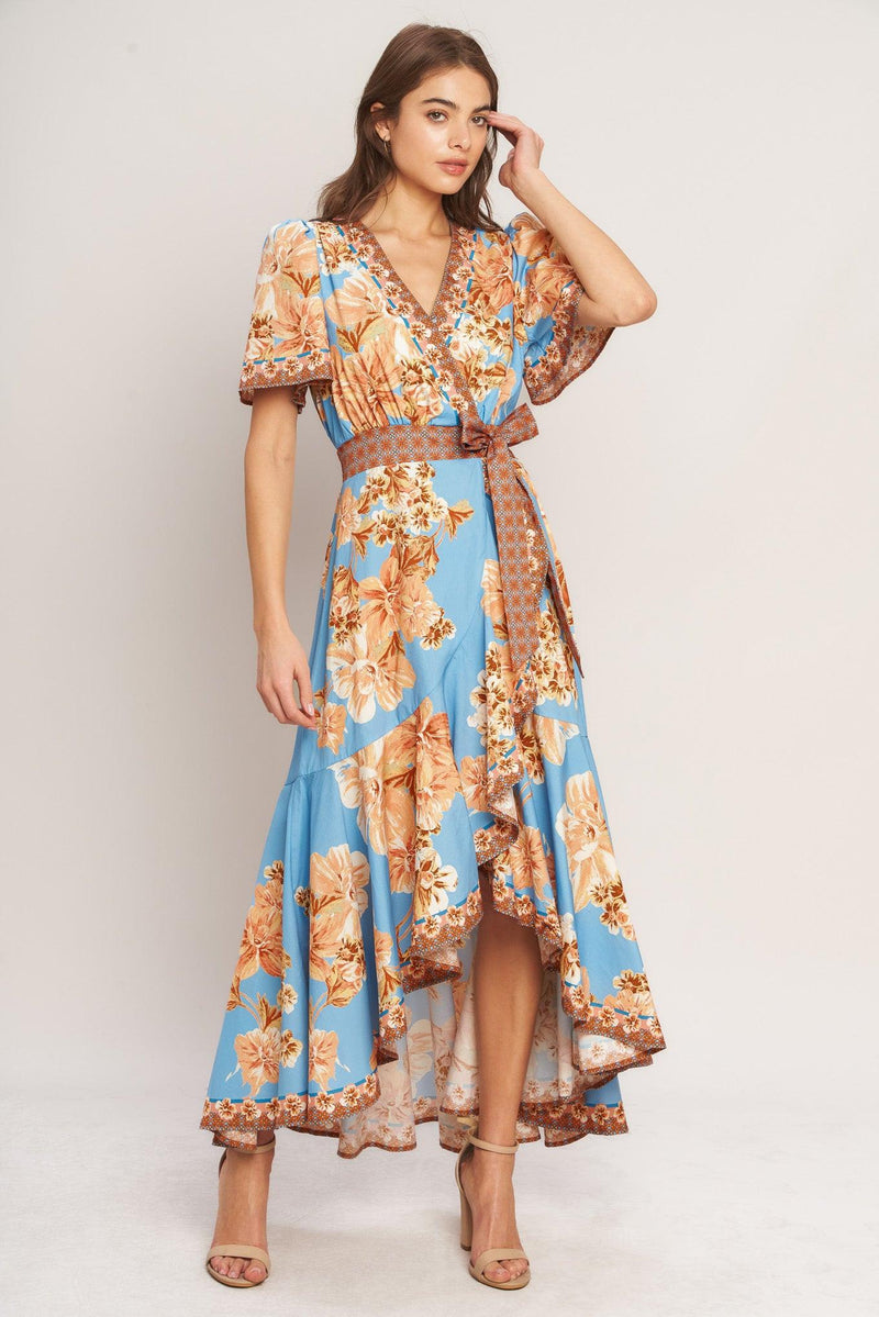 V-Neck High-Low Jersey Wedding Guest A-Line Dress Flying Tomato ID23373