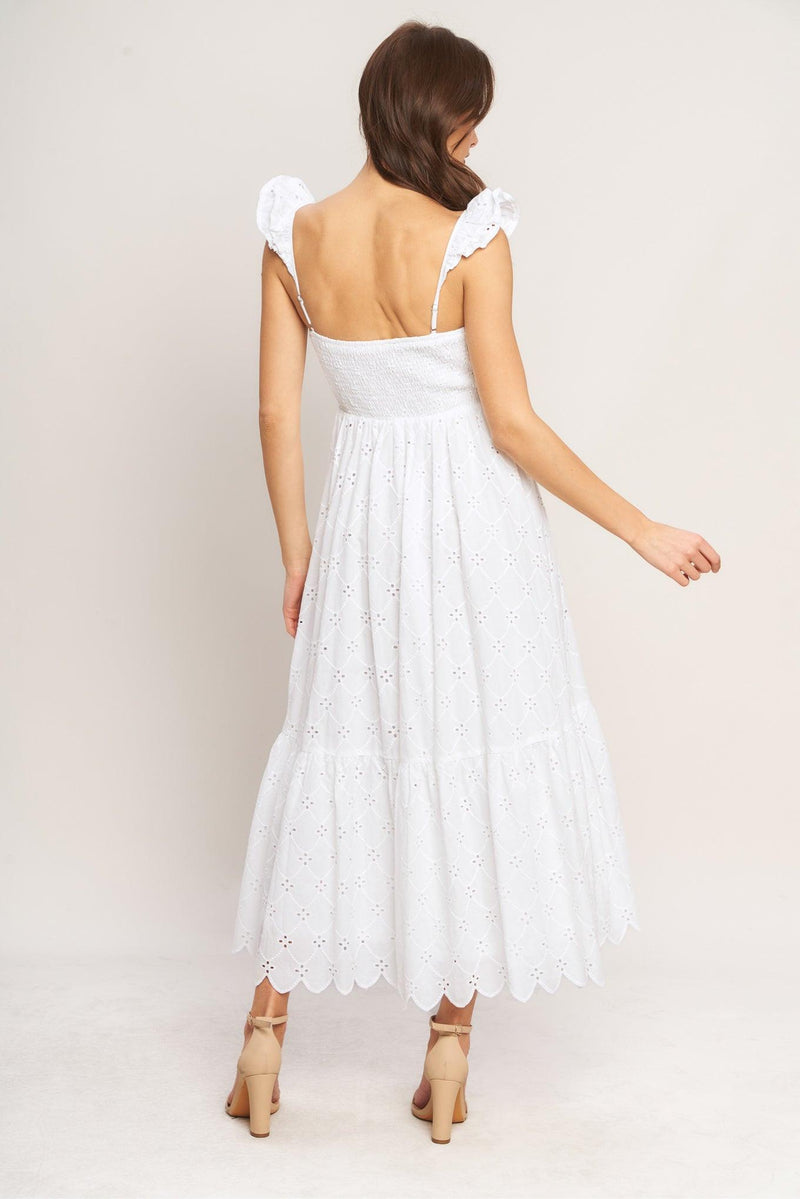 Square Neck Midi Eyelet Lace Wedding Guest A-Line Dress Flying Tomato ID23411