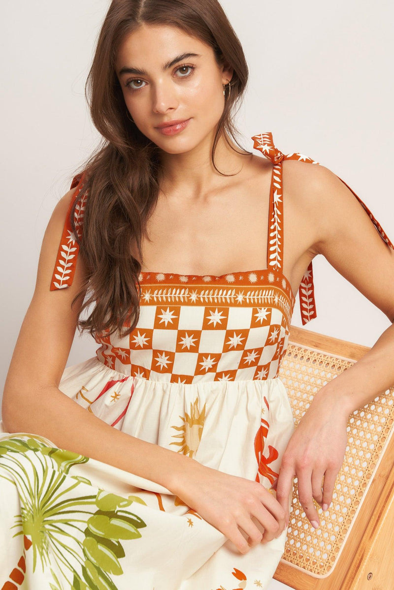 Square Neck Floor-Length Tropical Print A-Line Maxi Dress Flying Tomato ID23441