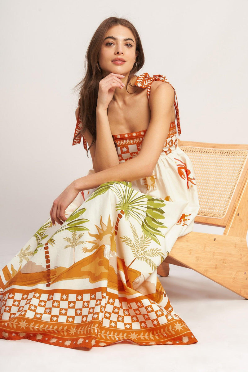 Square Neck Floor-Length Tropical Print A-Line Maxi Dress Flying Tomato ID23441