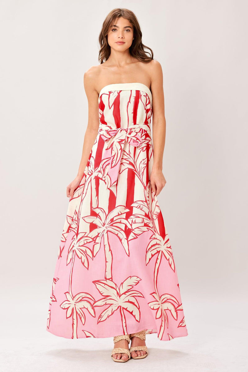 Strapless Floor-Length Crepe Tropical Print Wedding Guest A-Line Dress Flying Tomato ID23448