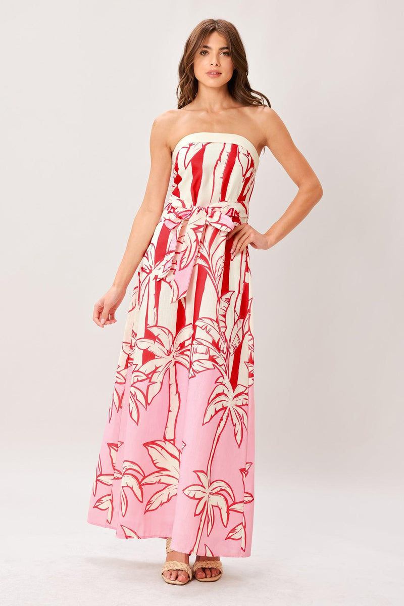 Strapless Floor-Length Crepe Tropical Print Wedding Guest A-Line Dress Flying Tomato ID23448