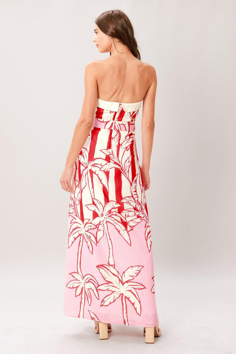 Strapless Floor-Length Crepe Tropical Print Wedding Guest A-Line Dress Flying Tomato ID23448