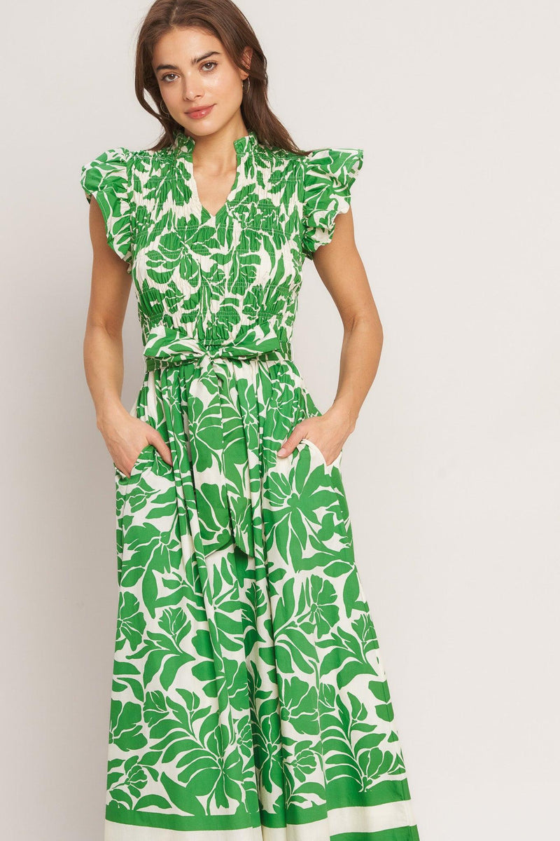 V-Neck Midi Crepe Garden Party A-Line Dress Flying Tomato ID23571
