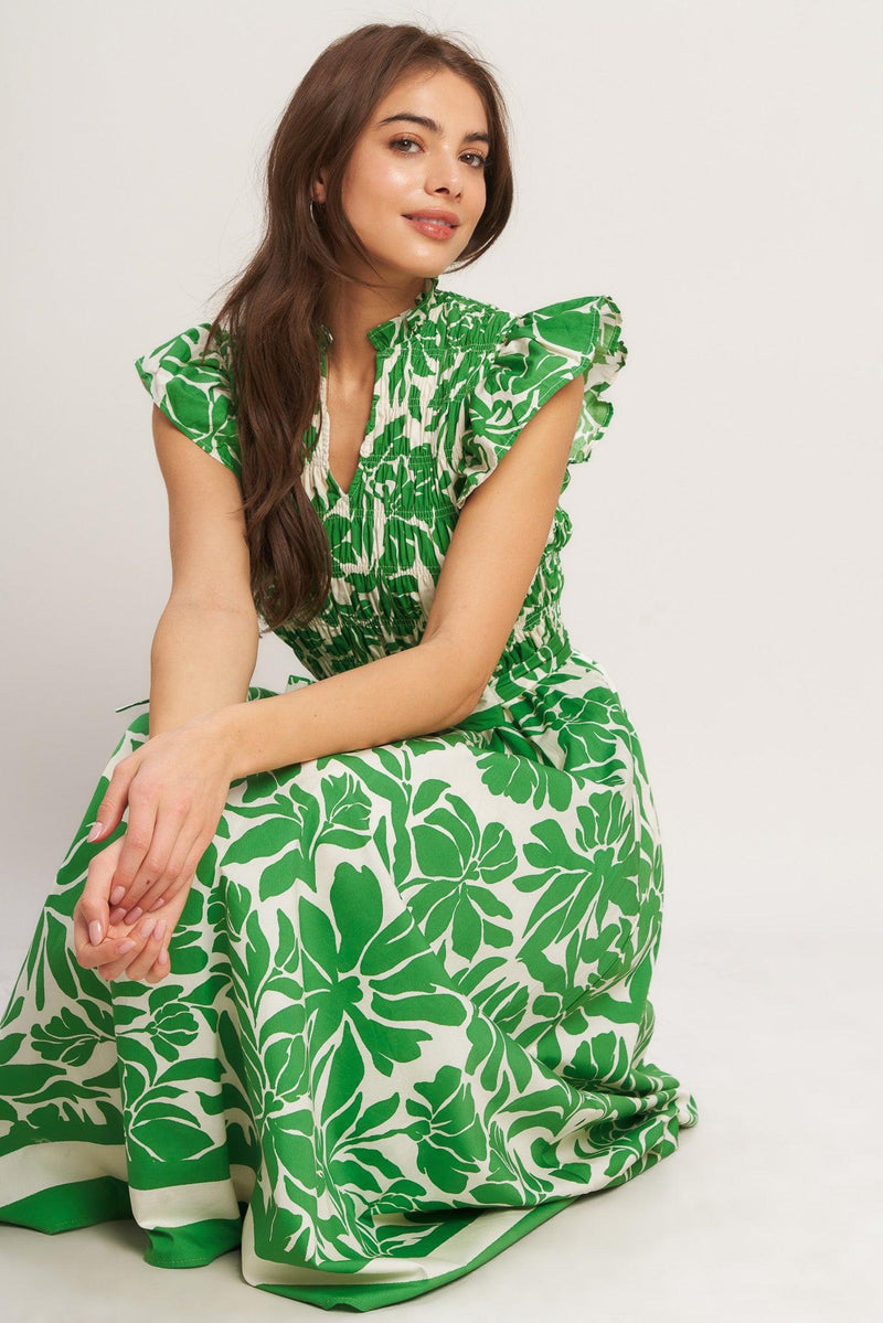 V-Neck Midi Crepe Garden Party A-Line Dress Flying Tomato ID23571