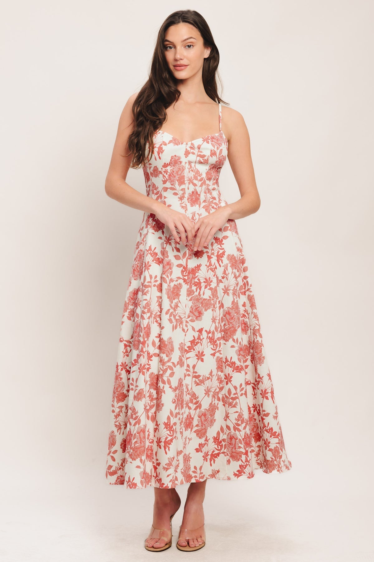Cocktail Dresses Print Midi Short Cocktail Dress Flying Tomato ID23575 Ivory Coral