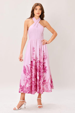Halter Midi Crepe Wedding Guest A-Line Dress Flying Tomato ID23614