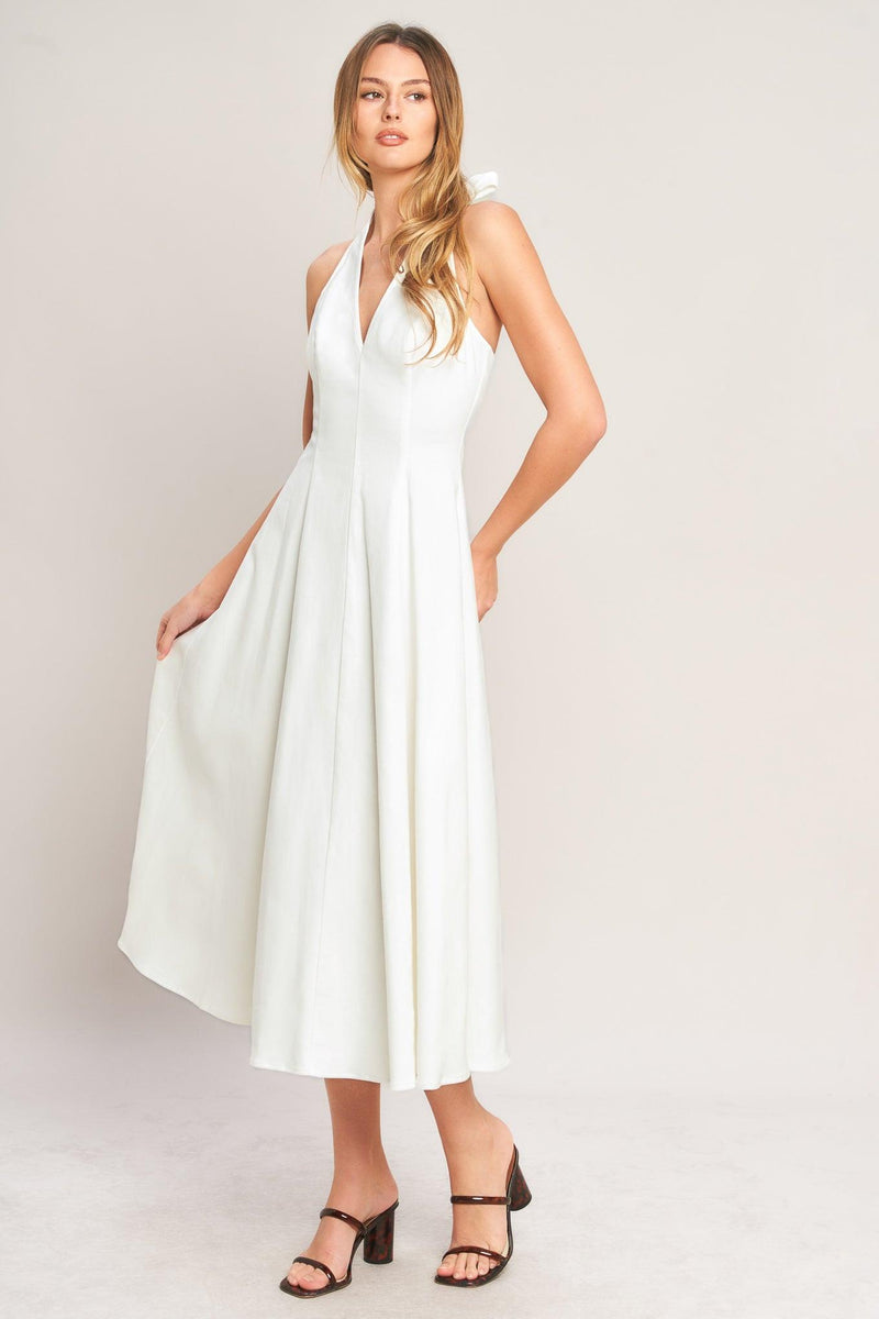 Halter Midi Crepe Formal A-Line Dress Flying Tomato ID23616