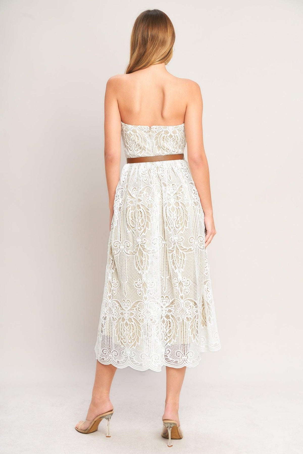 Strapless Straight Neck Midi Lace Wedding Dress ID23640