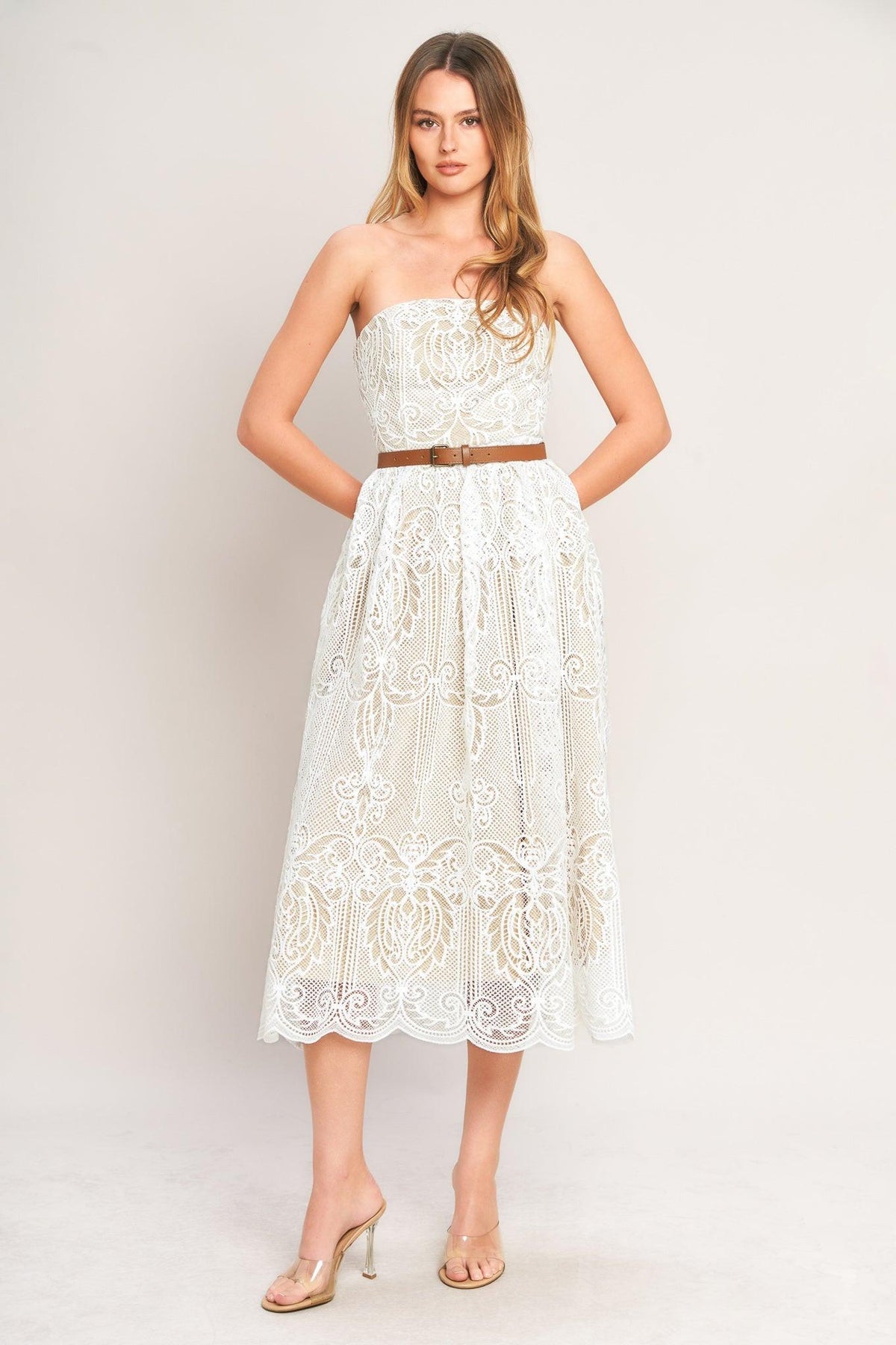 Strapless Straight Neck Midi Lace Wedding Dress ID23640