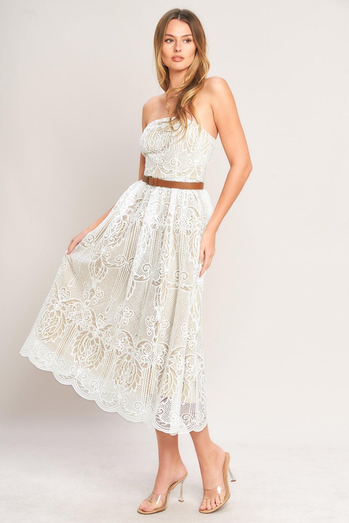 Strapless Straight Neck Midi Lace Wedding Dress ID23640
