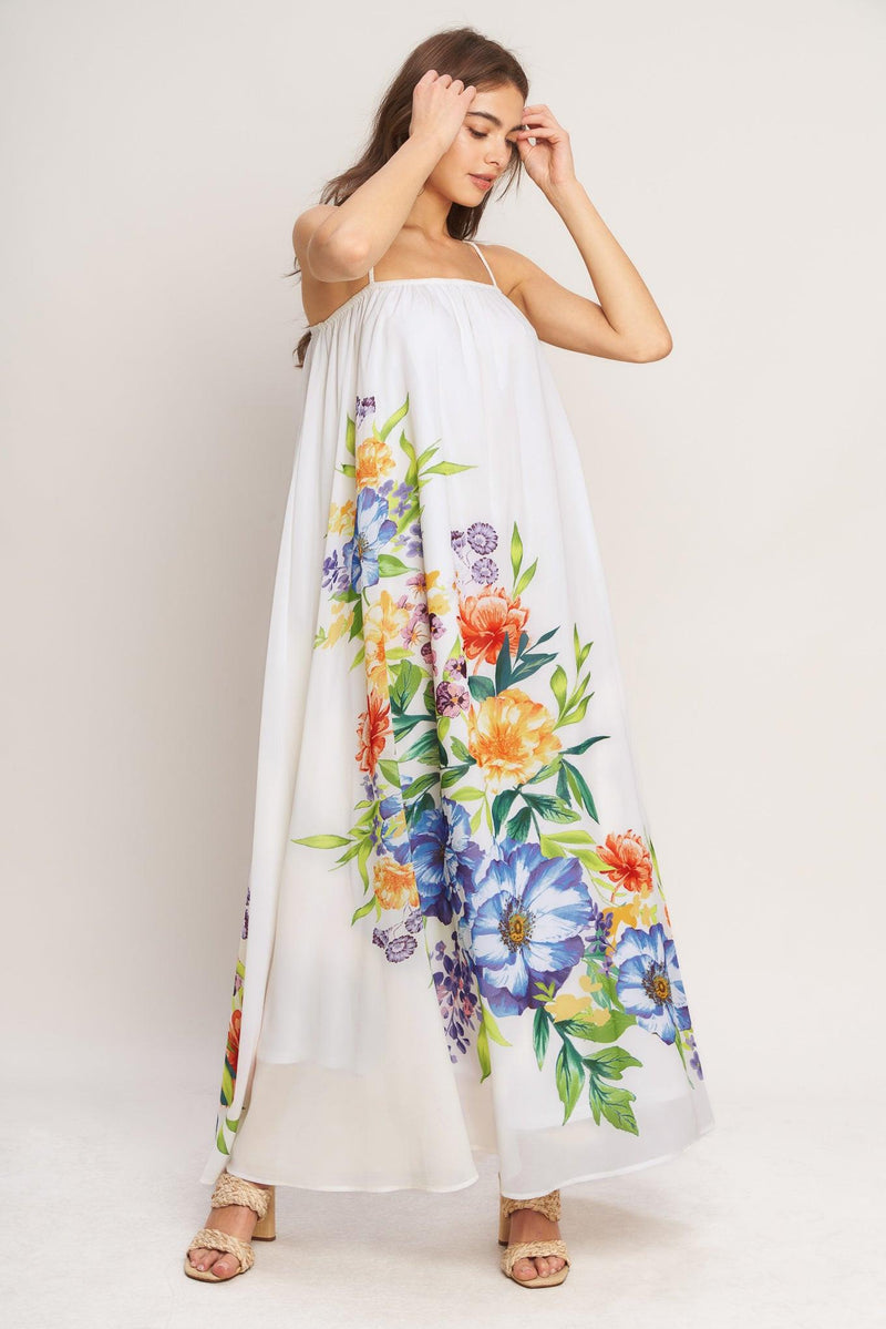 Square Neck Floor-Length Chiffon Garden Party A-Line Dress Flying Tomato ID23672