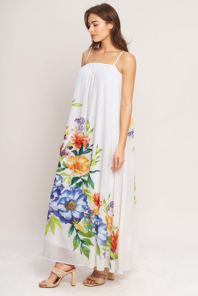 Square Neck Floor-Length Chiffon Garden Party A-Line Dress Flying Tomato ID23672