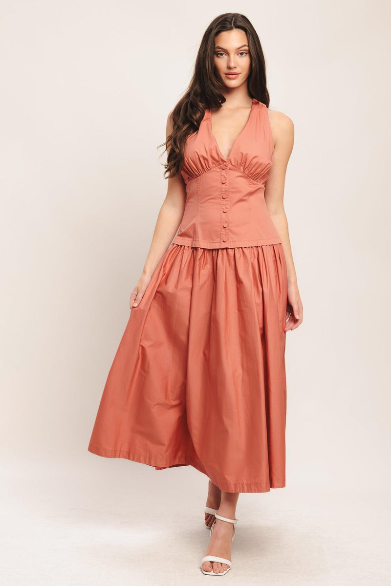 Halter Midi Crepe Wedding Guest Fit & Flare Flying Tomato ID23676