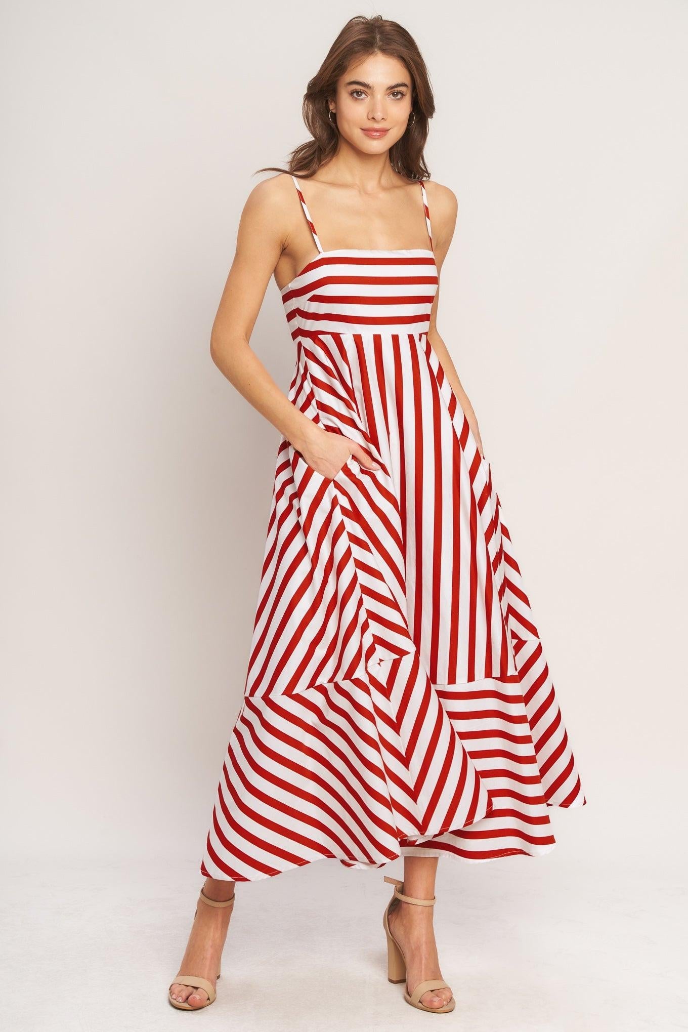 Square Neck Midi Crepe Summer Fit & Flare Dress Flying Tomato ID23681