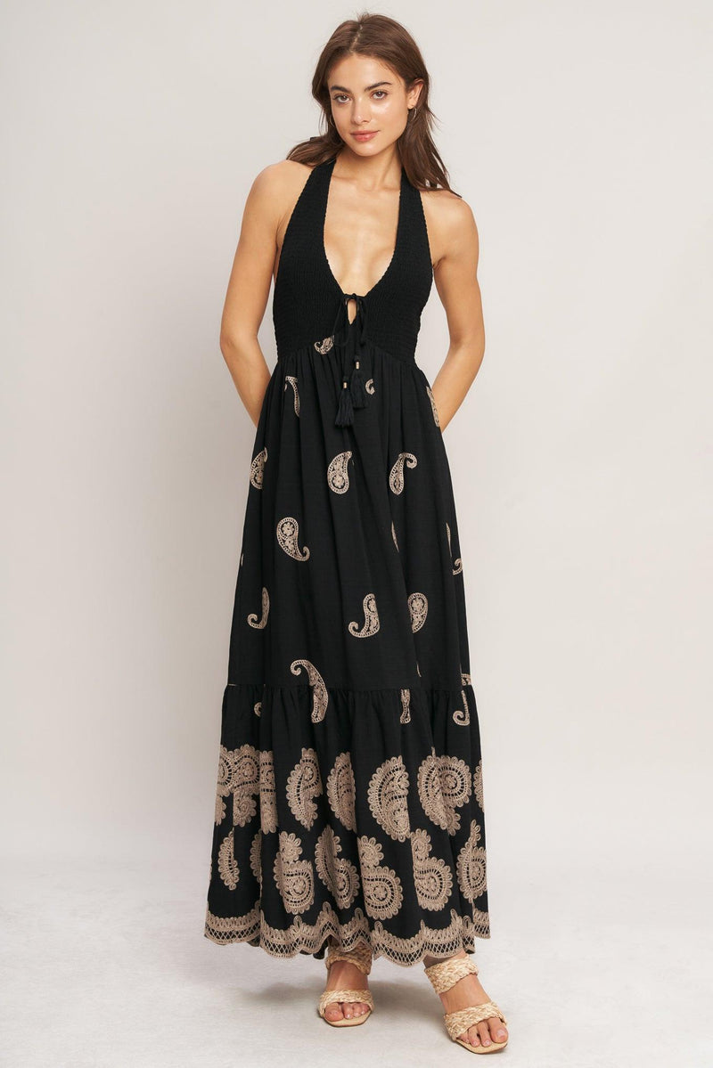 Halter Floor-Length Jersey Boho Maxi A-Line Dress Flying Tomato ID23724