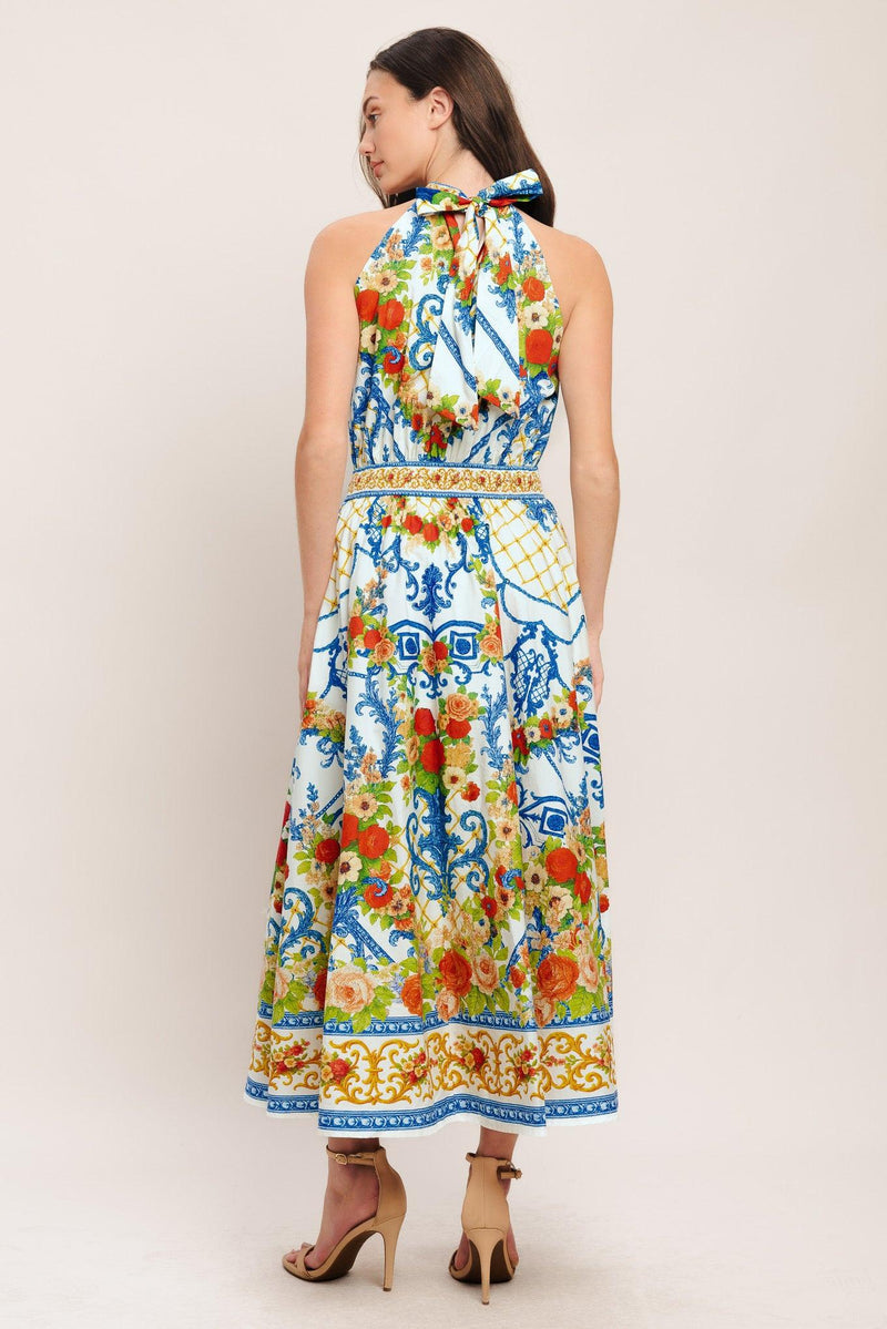Halter Midi Crepe Wedding Guest A-Line Dress Flying Tomato ID23755