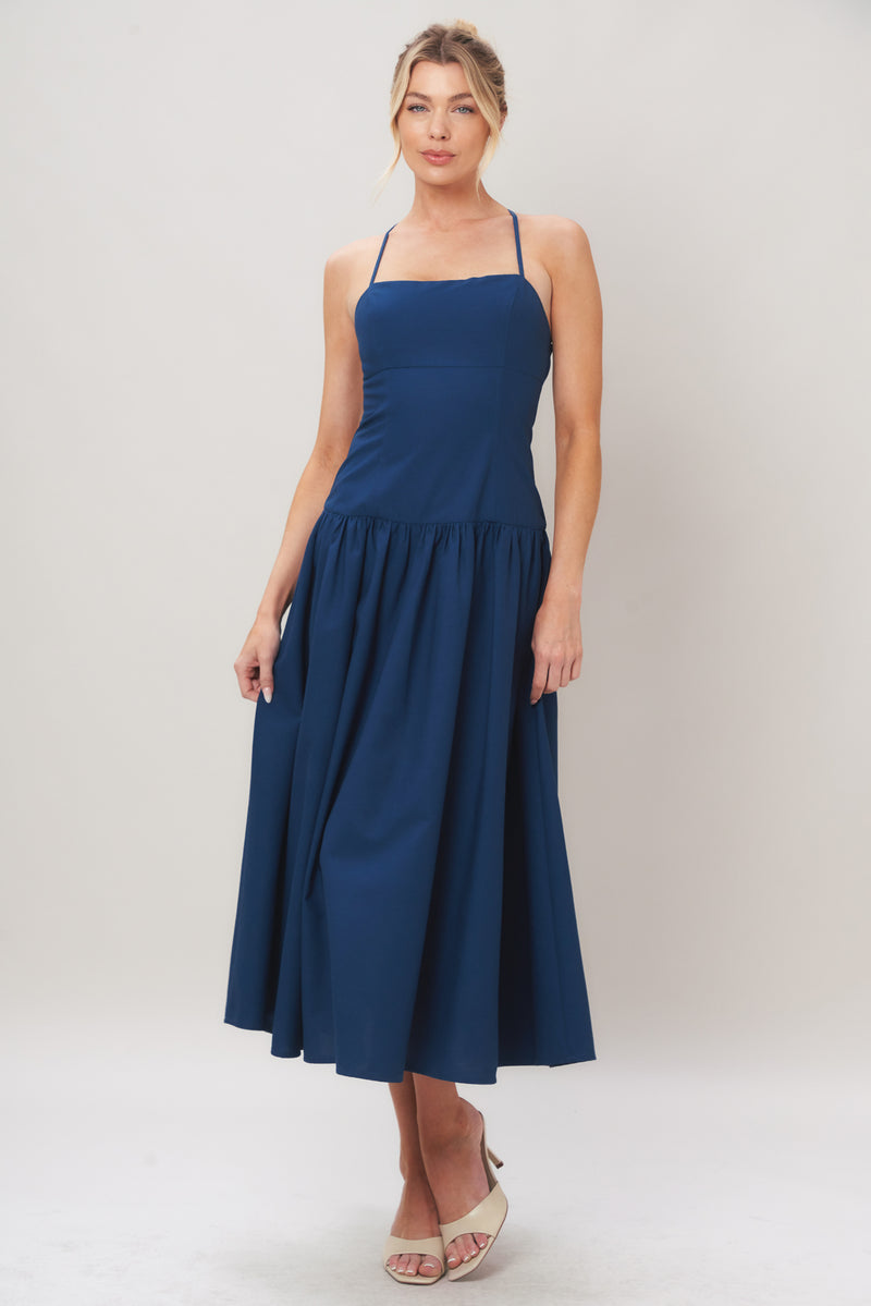 Square Neck Midi Crepe Formal Fit & Flare Dress Flying Tomato ID23849