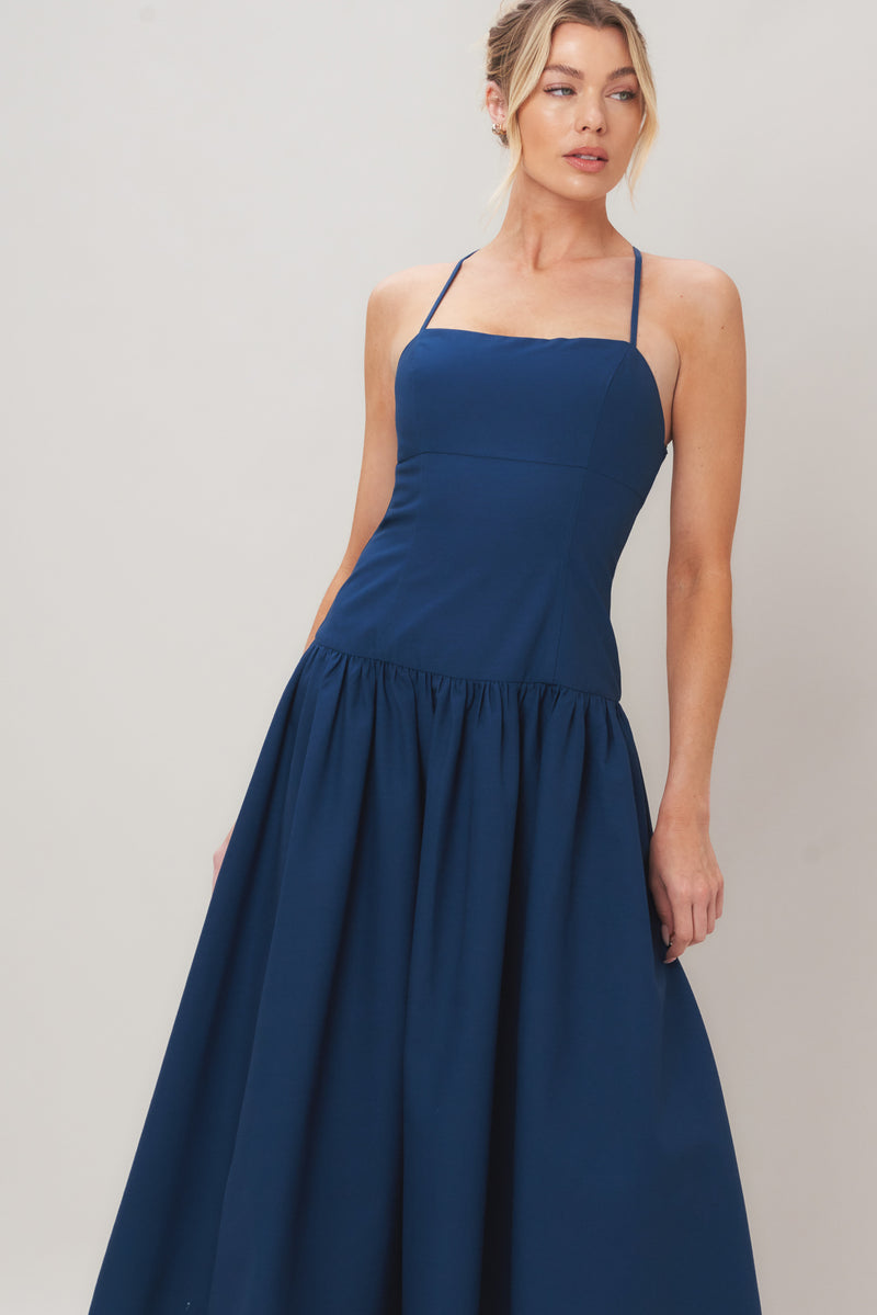 Square Neck Midi Crepe Formal Fit & Flare Dress Flying Tomato ID23849