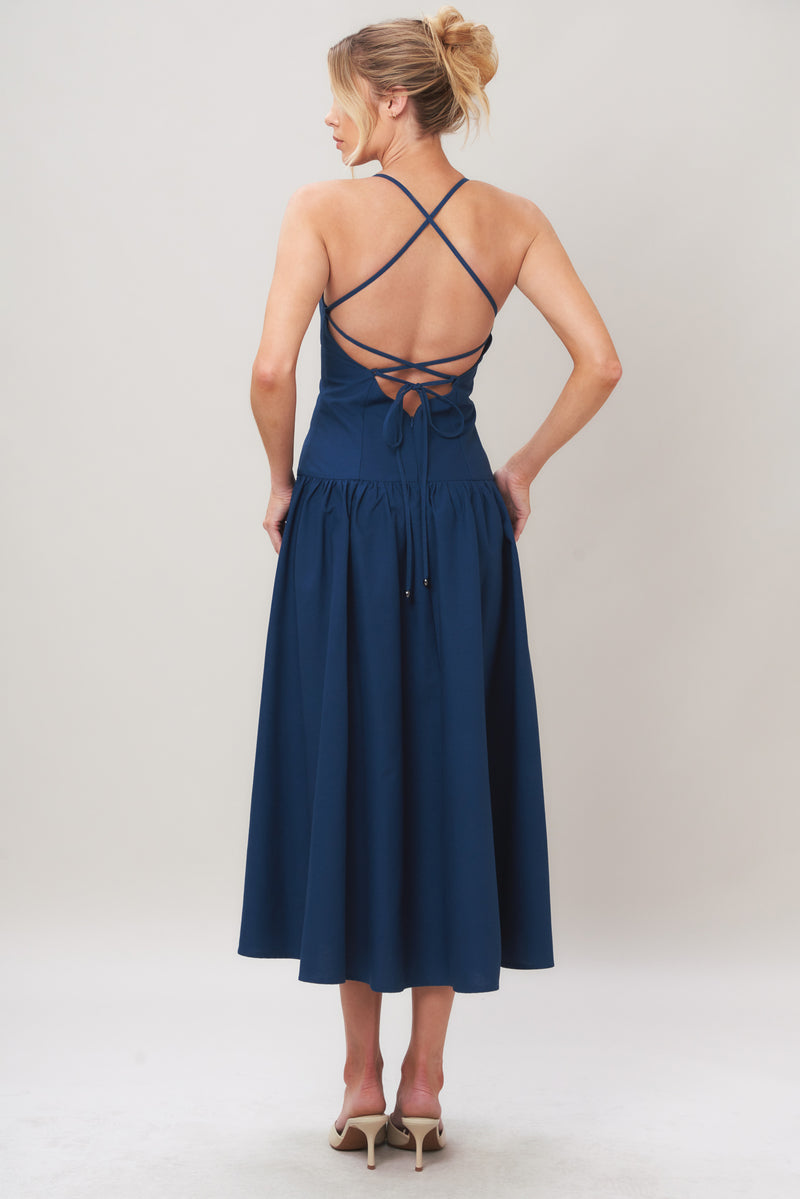 Square Neck Midi Crepe Formal Fit & Flare Dress Flying Tomato ID23849