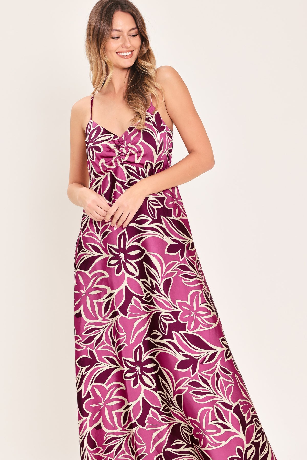 V-Neck Floor-Length Satin Evening A-Line Flying Tomato ID24097