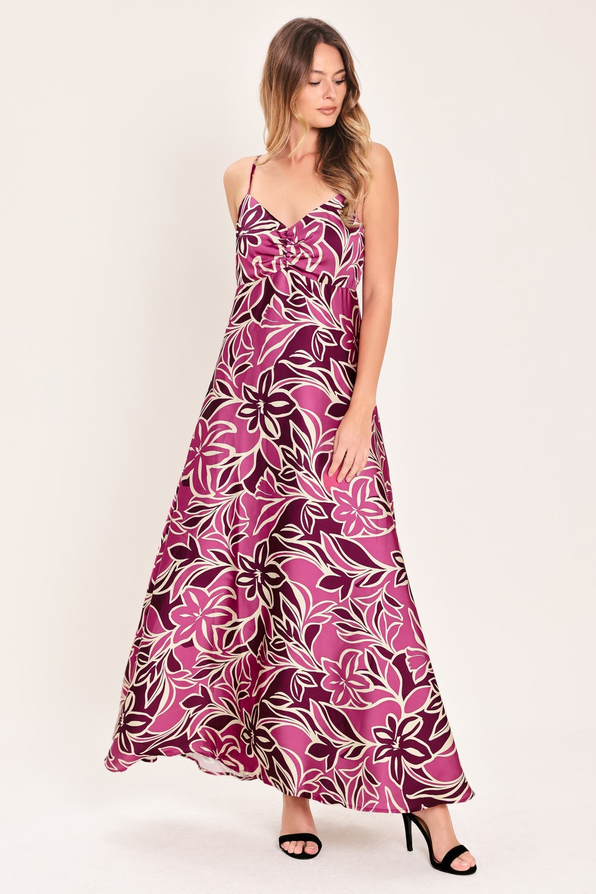 V-Neck Floor-Length Satin Evening A-Line Flying Tomato ID24097