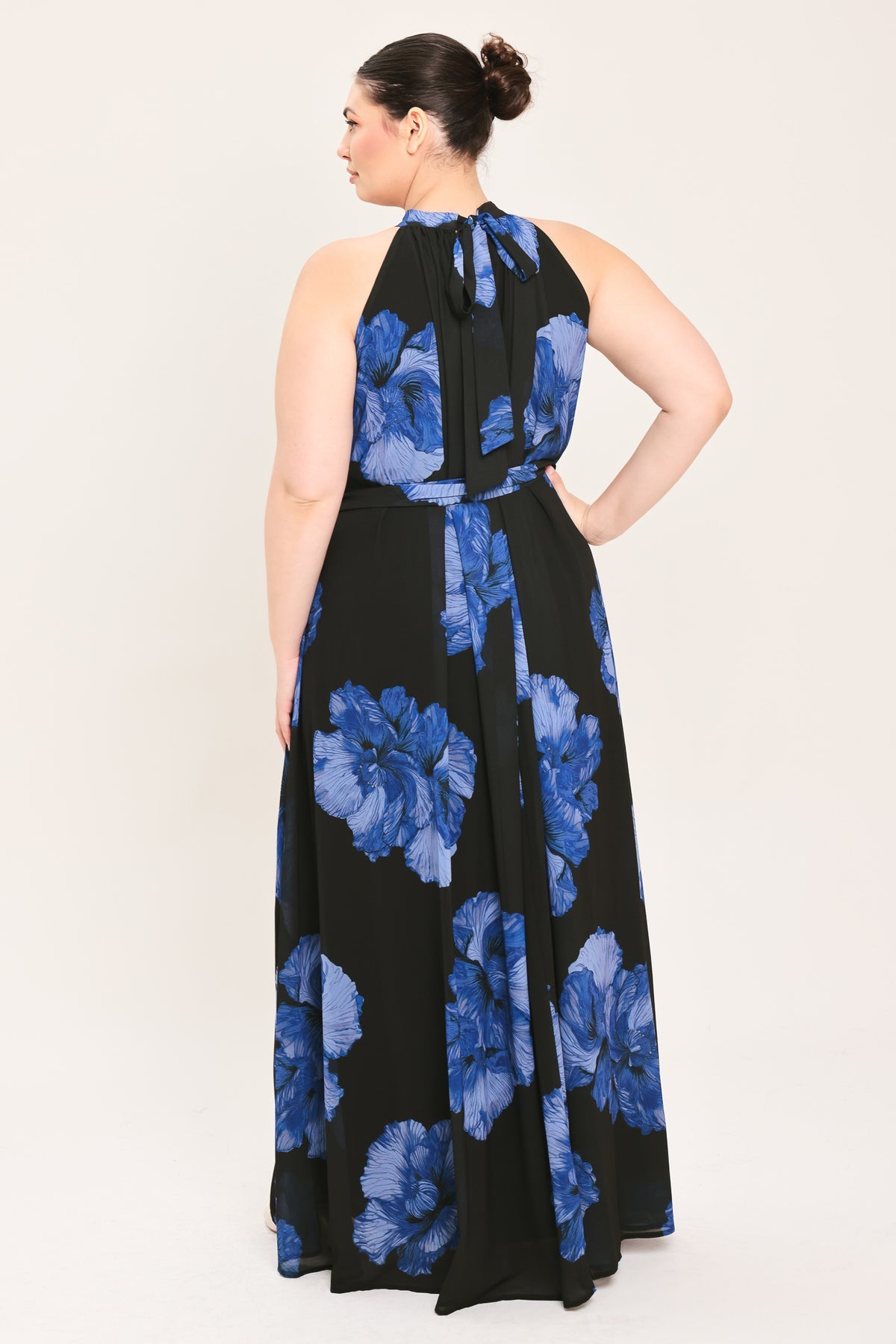 Black/Blue Halter Floor-Length Chiffon Cocktail Floral Dress Flying Tomato ID24237