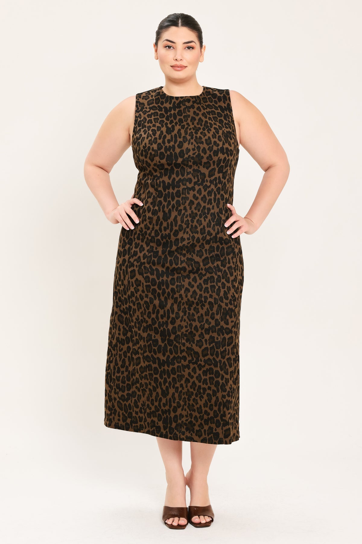 Leopard Crew Midi Jersey Cocktail Sheath Dress Flying Tomato ID24239