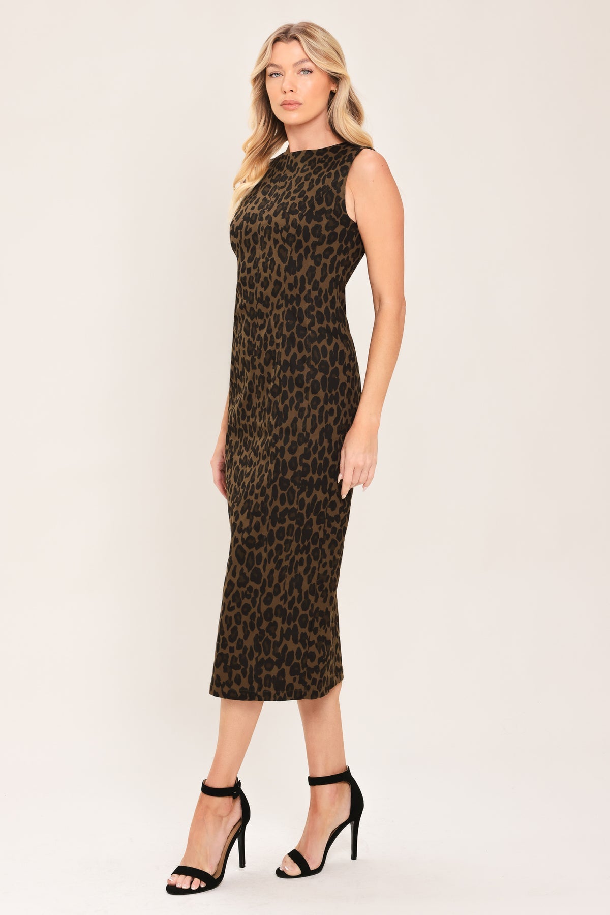 Leopard Crew Midi Jersey Cocktail Sheath Dress Flying Tomato ID24239