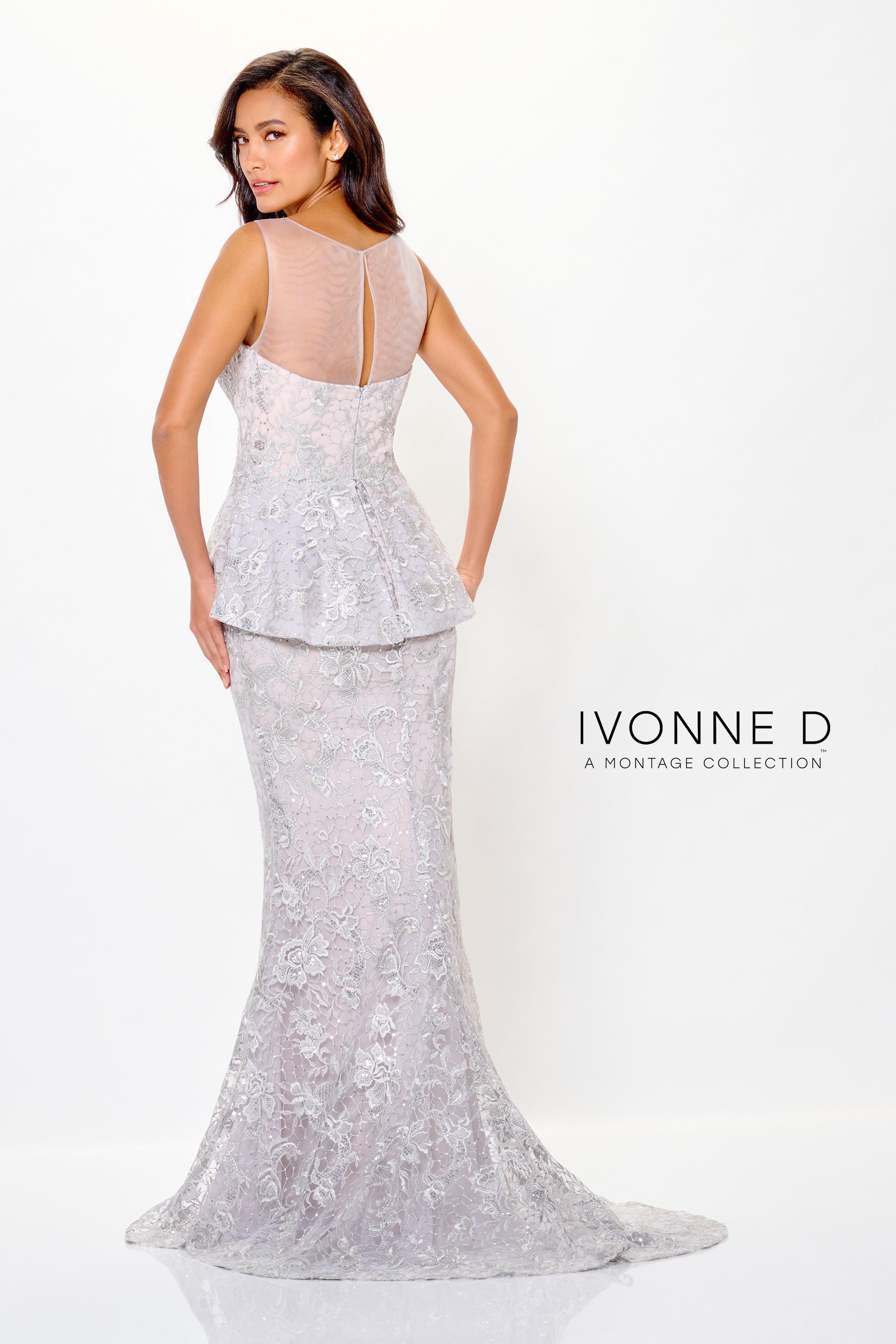 Formal Dresses Long Mermaid Formal Lace Peplum Evening Dress Silver