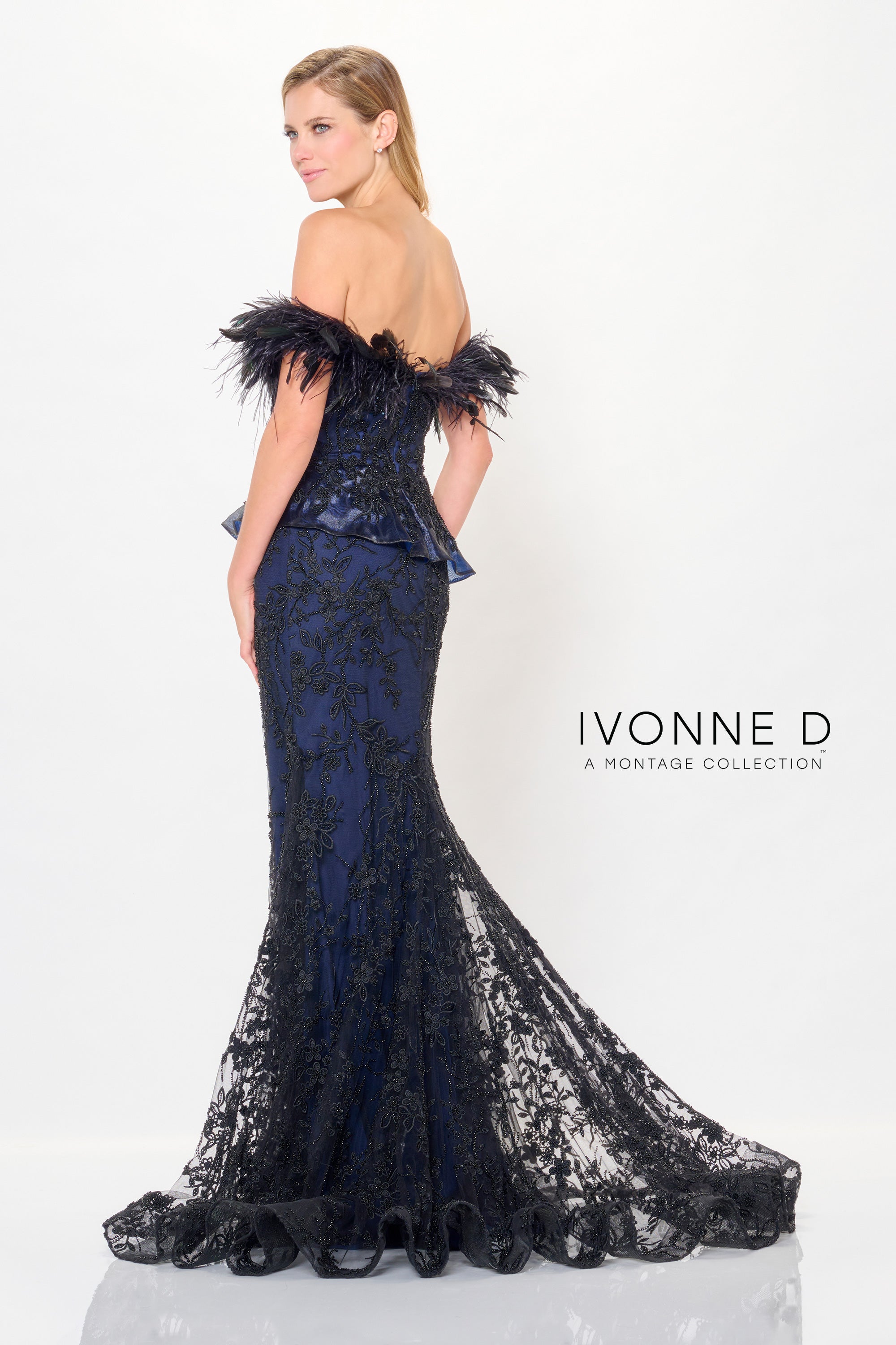 Formal Dresses Long Mermaid Formal Peplum Feather Evening Dress Midnight