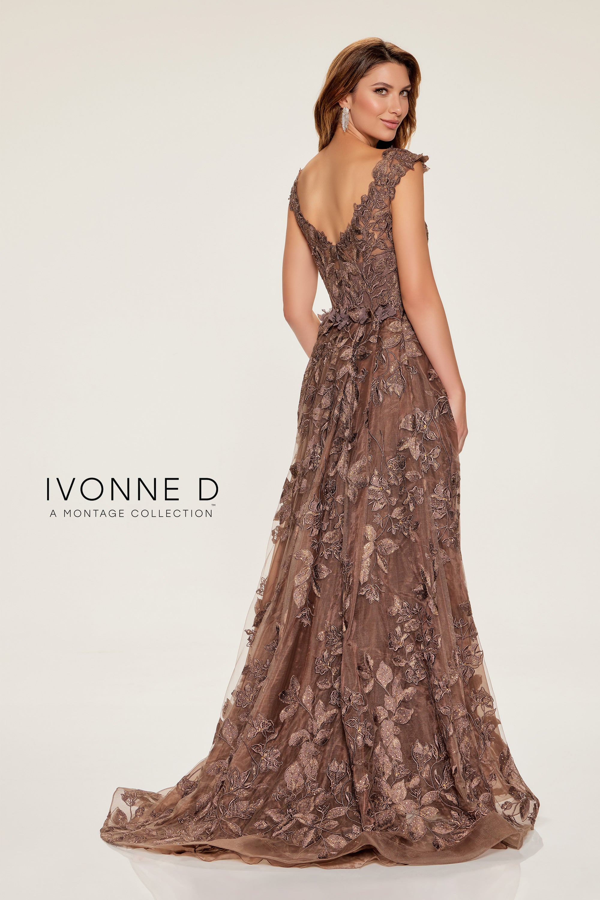 Formal Dresses Long Mermaid Beaded 3D Floral Applique Formal Dress Cocoa