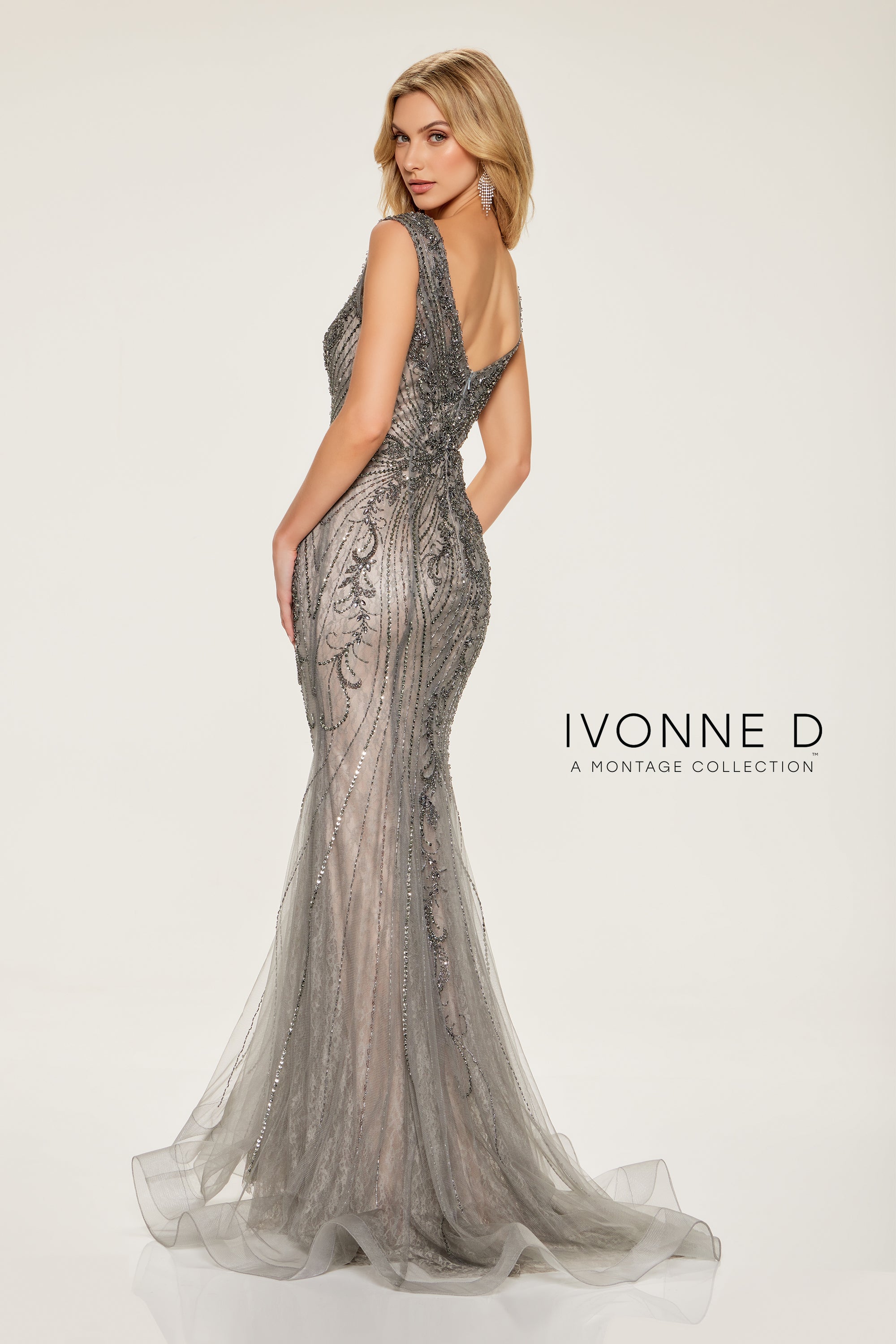 Formal Dresses Beaded Sequin Long Formal Lace Evening Dress Platinum/Nude