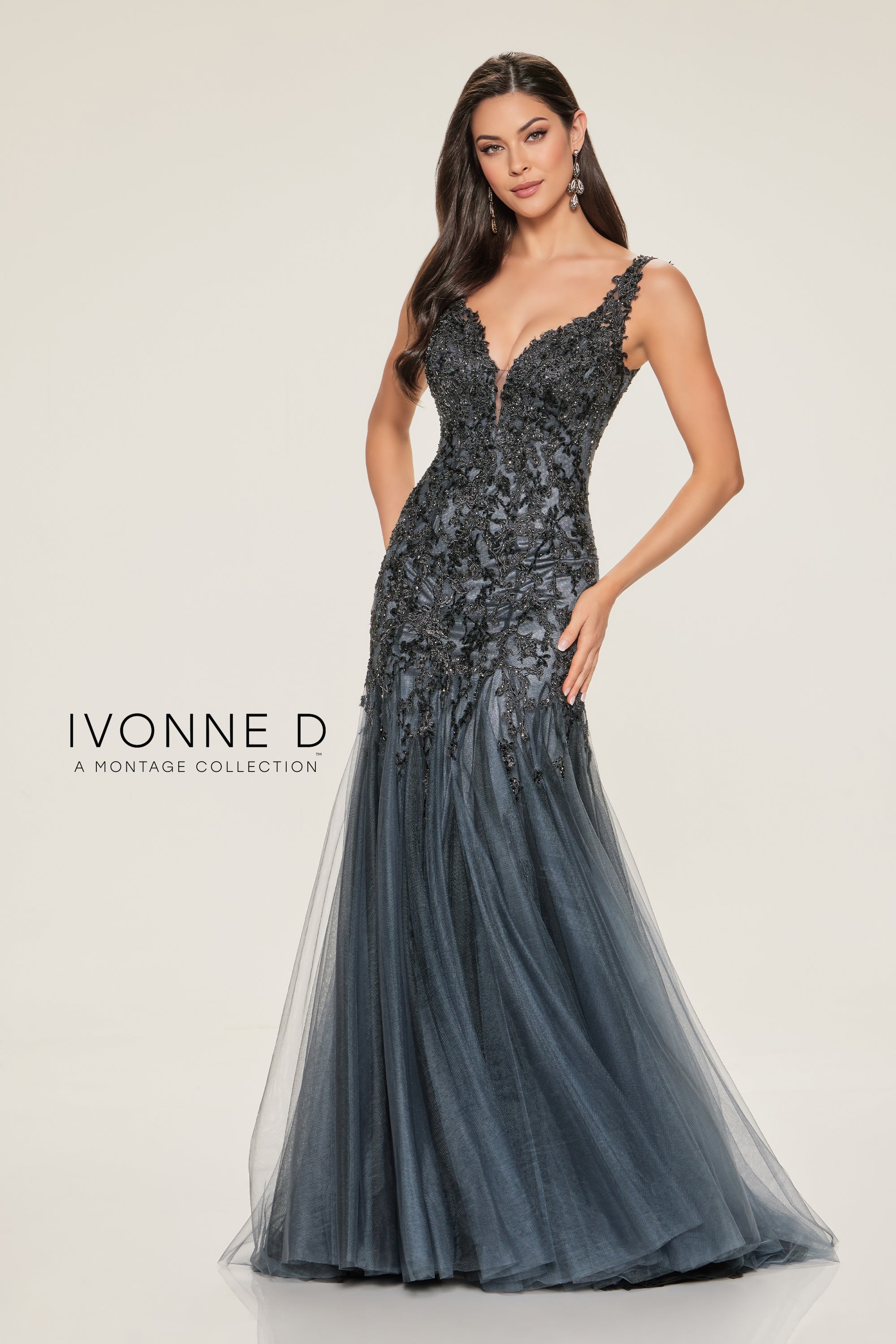 Formal Dresses Long Mermaid Lace Applique Beaded Formal Dress Charcoal