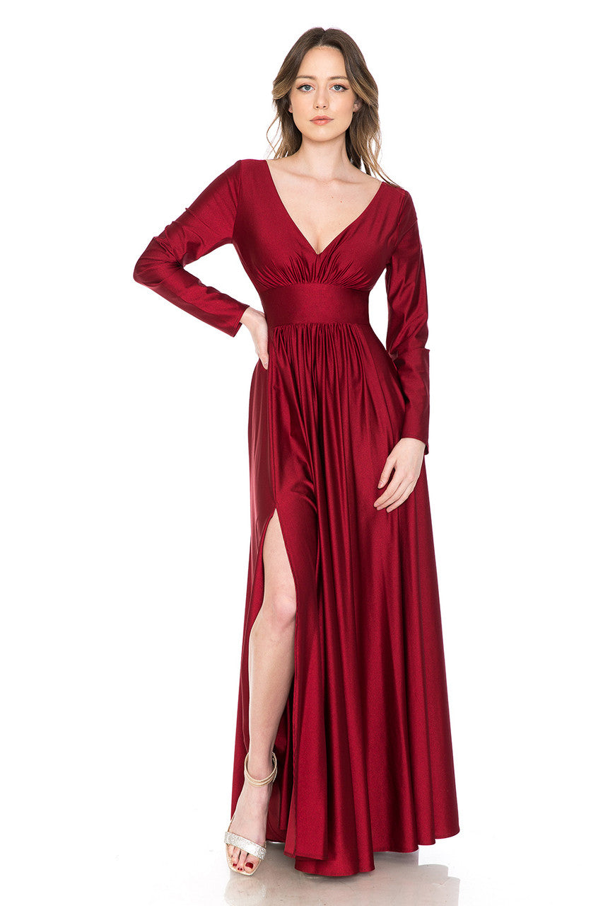 Formal Dresses Long Sleeve A Line Formal Dress Lenovia 5231 Burgundy