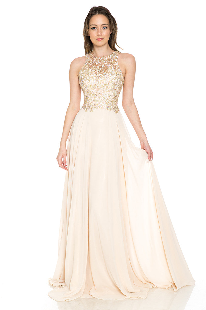 Formal Dresses Long A Line Evening Formal Dress Lenovia 8169 Champagne Gold