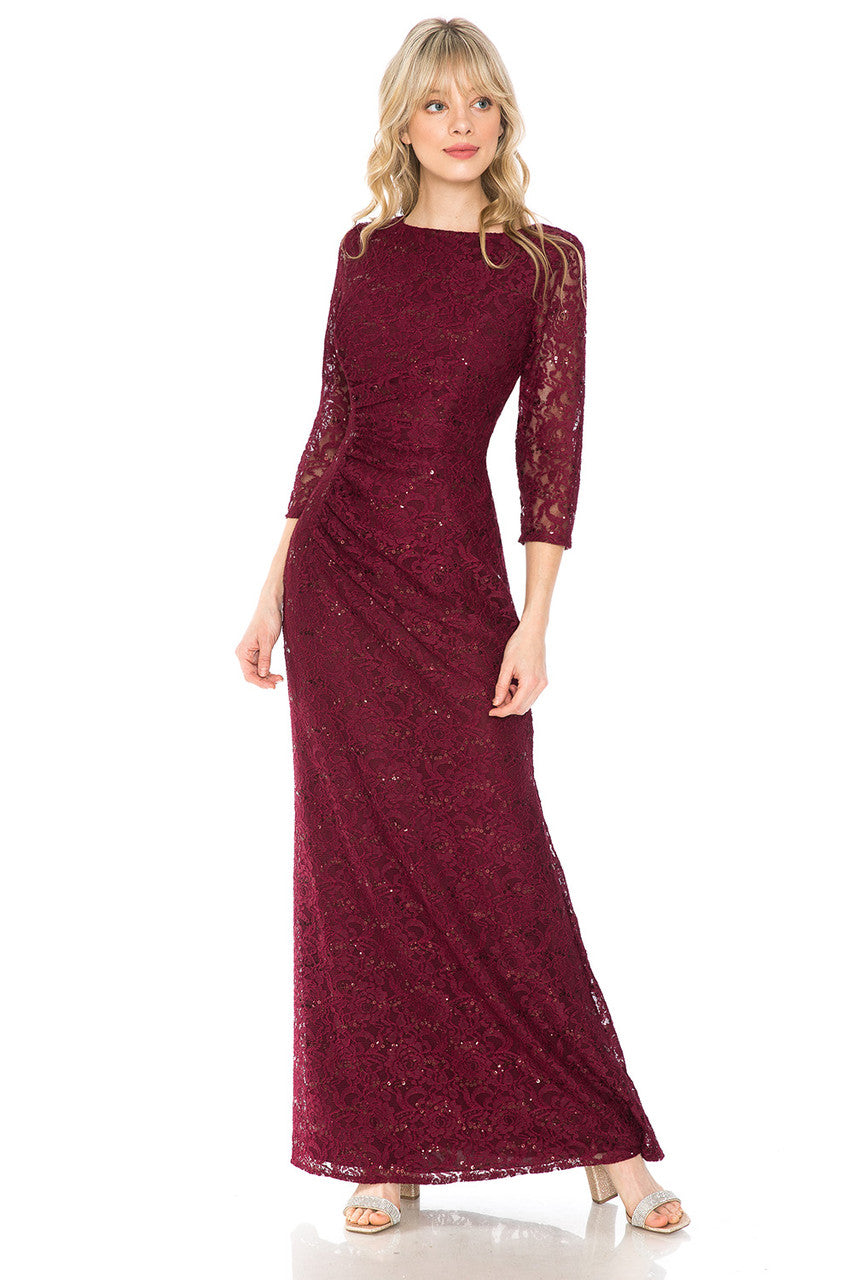 Mother of the Bride Dresses Long Sequin Formal Lace Mother of the Bride Dress Lenovia 5239 Burgundy